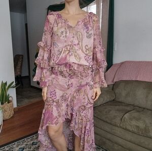 I.N.C. Floral Paisley Ruffle Detailed Maxi Skirt Set Size Large